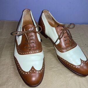 Polo Ralph Lauren 2 tone wingtip spectator oxfords Sz 8 white brown brogues